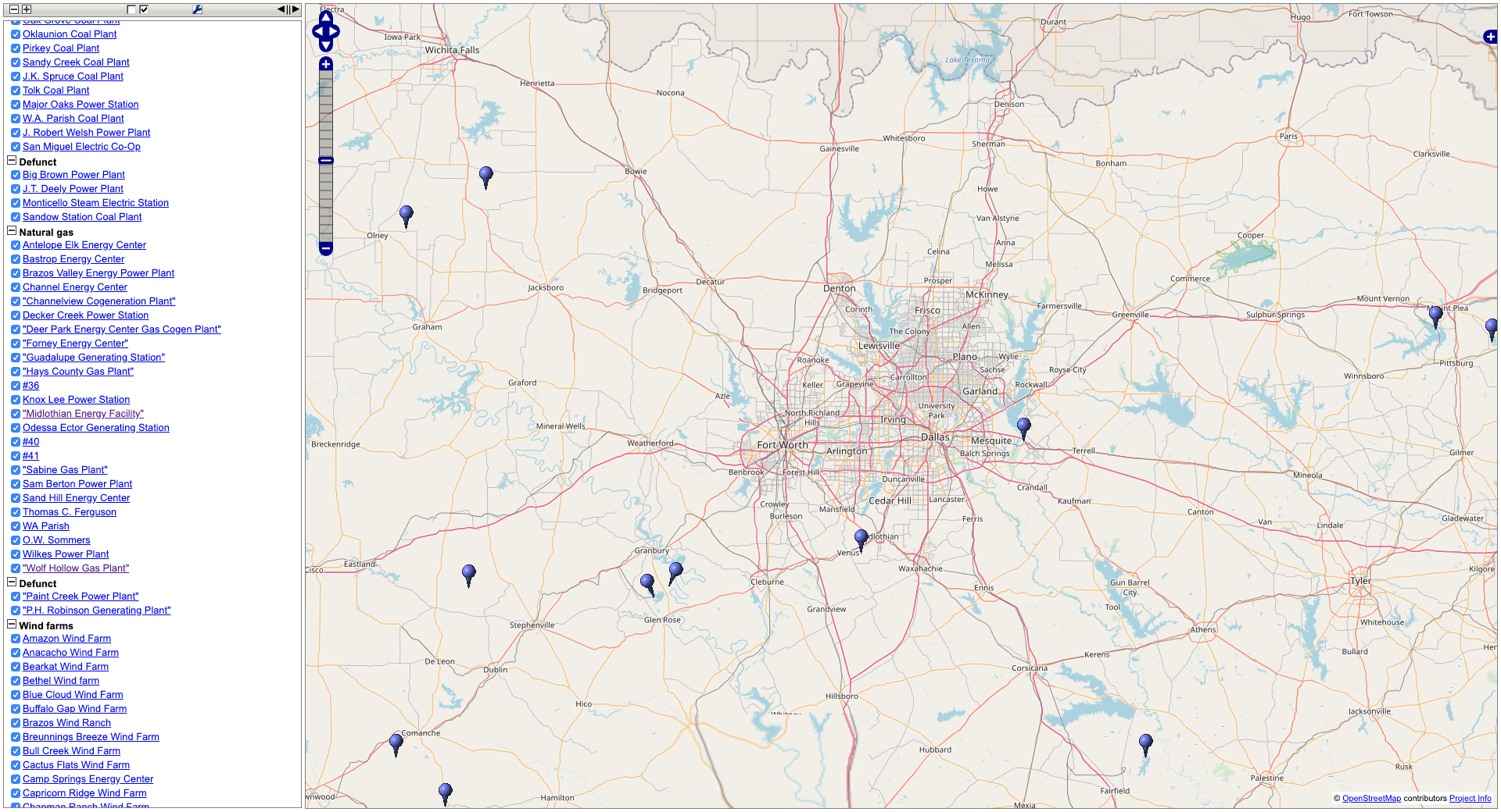 Dallas For Worth Power Plants Map