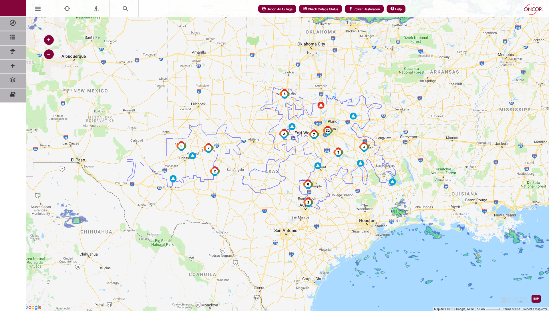 Dallas Electricity Outage Map